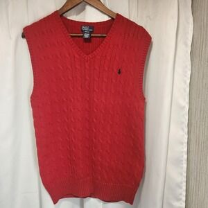 Polo Ralph Lauren Boys Sweater Vest‎ XLarge (18/20) Red with Navy Polo Player